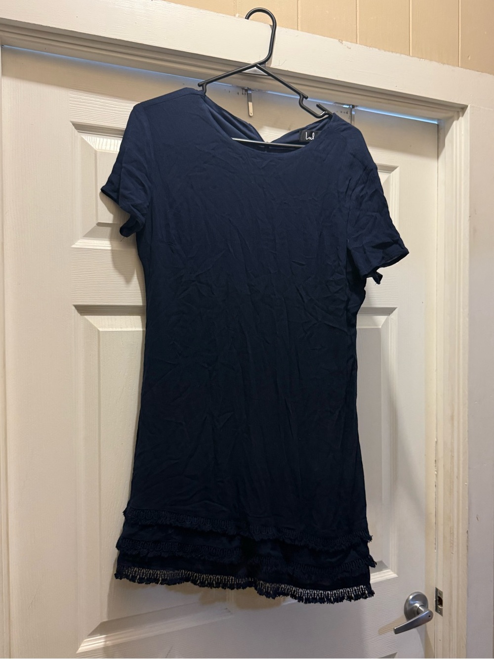 Lulu's Navy Short Sleeve Dress with Tiered Detailed Hem